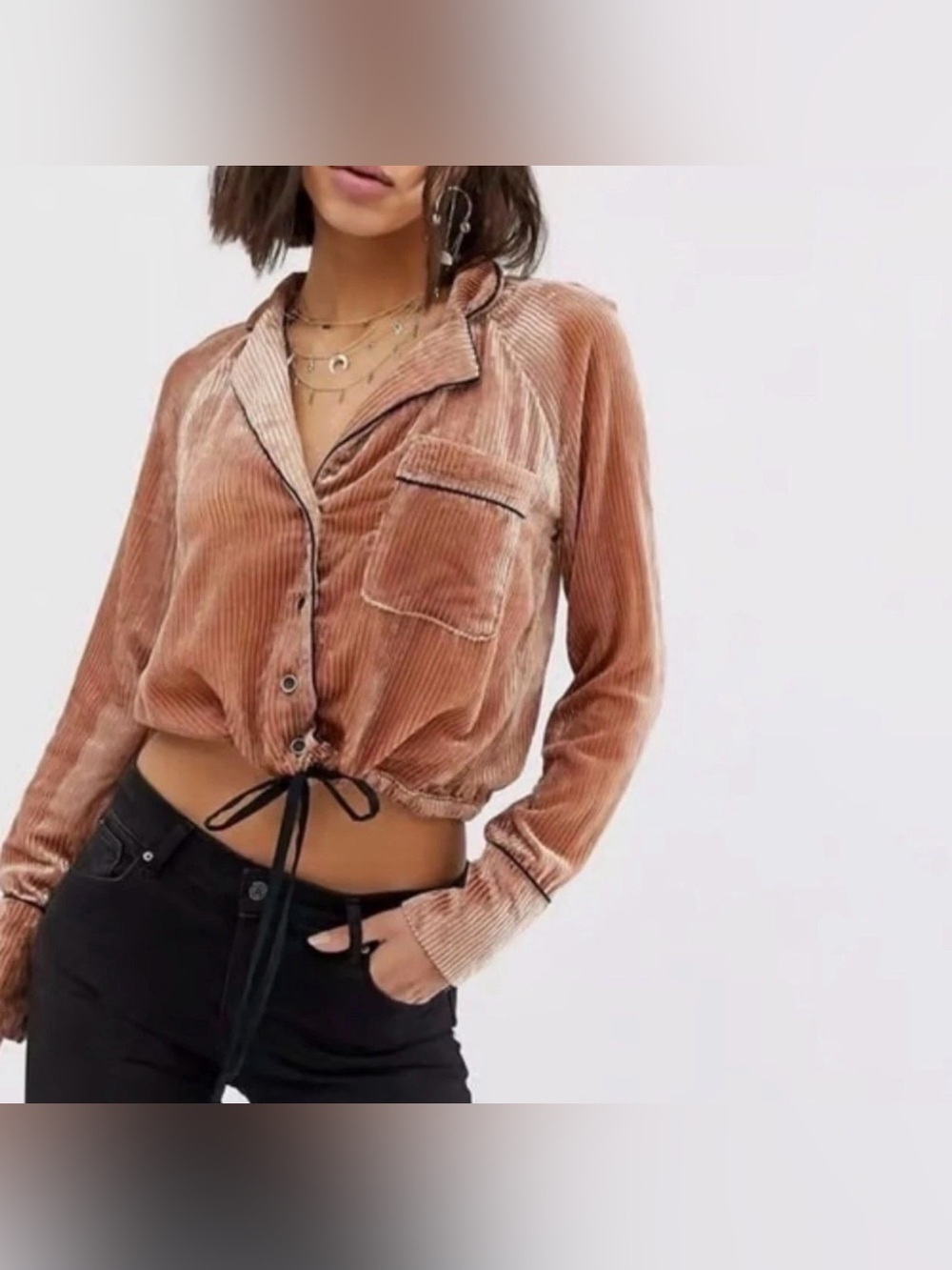 Free People Button Down Velvet Top Womens Medium Aspen Nights Dusty Rose M
